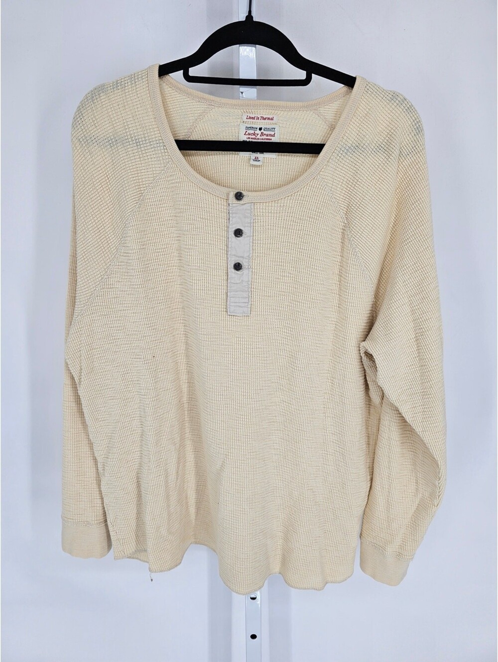 Lucky Brand Mens XL Long Sleeve Lived In Thermal Shirt Light Beige Waffle Knit